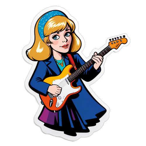 Une caricature de Marianne Faithfull avec une guitare