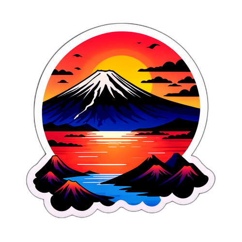 फुजी पर्वत पर सूर्यास्त का स्टिकर