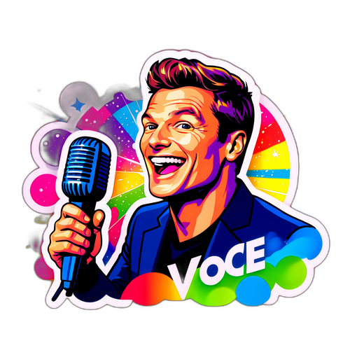 A Vibrant Sticker of a Host with a Microphone