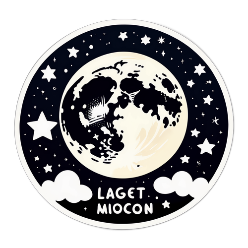 Ilustração da Lua Cheia com Estrelas e Nuvens