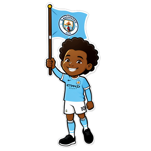 Manchester City fan met vlag en glimlach