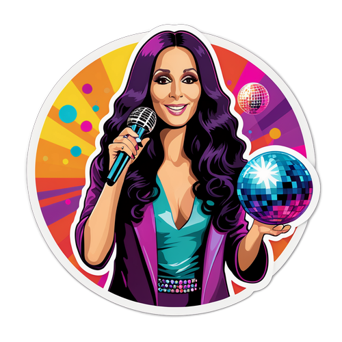 Adesivo in stile retrò di Cher con microfono