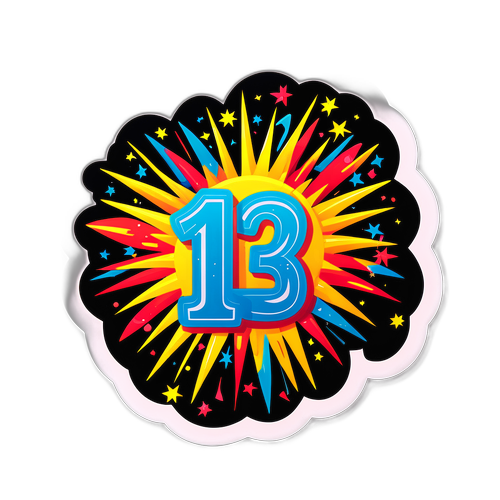 מדבקה בשלט מספר 13 עם זיקוקים
