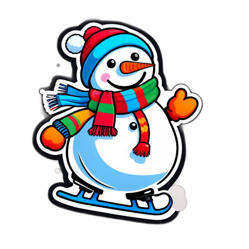 Een speelse sneeuwpop op de schaats