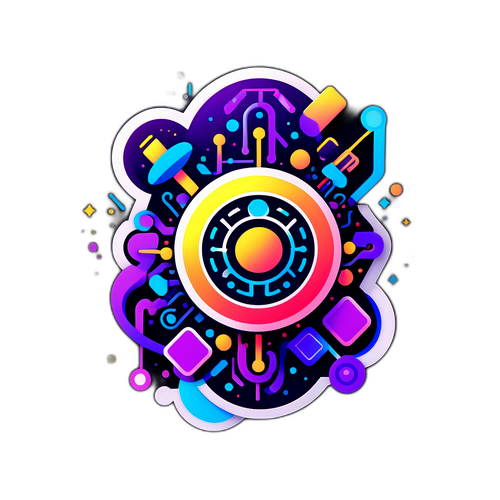 Иллюстрация логотипа OpenAI с абстрактными элементами, олицетворяющими искусственный интеллект и инновации.