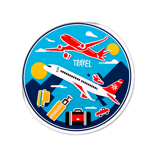 Стикер с аэропортом и путешественниками