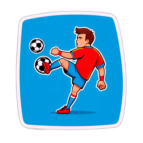 การ์ตูนของนักฟุตบอลที่เตะบอลเข้าประตู