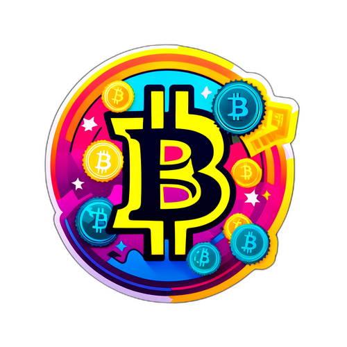 Stiker Bitcoin Berwarna Cerah