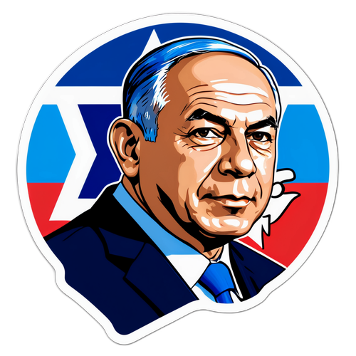 Makapangyarihang Sticker na may Benjamin Netanyahu at Bandilang Israeli
