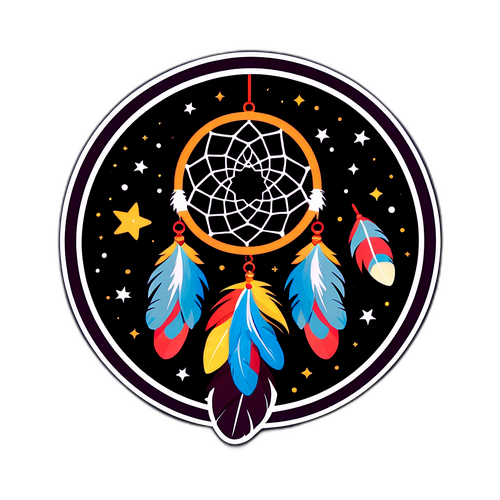 Stiker Penangkap Mimpi dengan Bulu dan Bintang