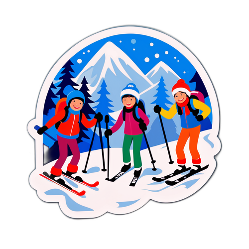 快乐的滑雪者在雪景中