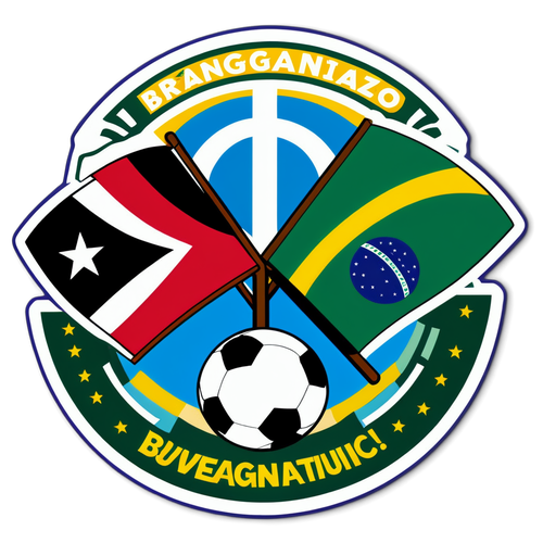 Un sticker con losFlags cruzados de Bragantino y Juventude