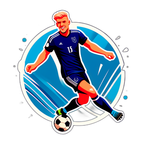 Illustrazione stilizzata di Gudmundsson che calcia un pallone da calcio