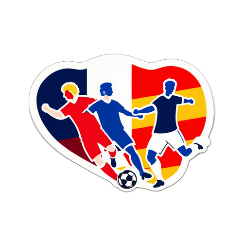 Sticker mit dynamischen Szenen eines Fußballspiels zwischen Deutschland und Frankreich
