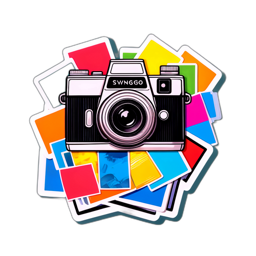 Vintage kamera med filmruller og fargerike bilder