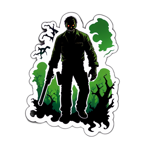 Resident Evil: Karanlık ve ürkütücü bir zombi silueti stickerı