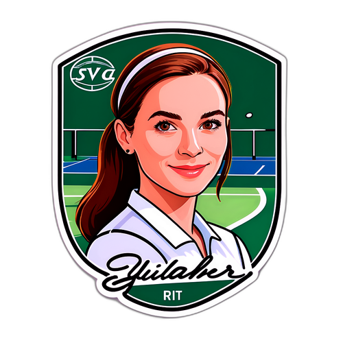 Porträt von Julia Grabher mit Tennisplatz