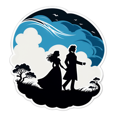 Романтичний силует персонажів з «Грозового перевалу» на фоні буремного неба