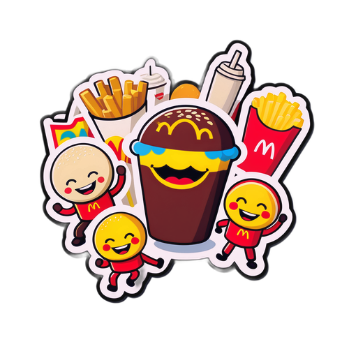 Autocollant amusant avec les mascottes de fast-food dansant