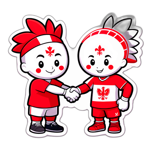 Dua Maskot Kartun Malta dan Poland Menggenggam Tangan