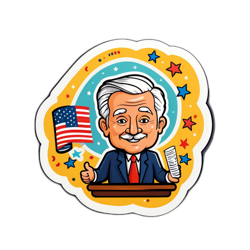 Politisk klistermerke med lekne doodler