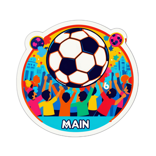 En lekfull klistermärke av en fotboll och ett jublande publik för 'Man City vs Leverkusen'