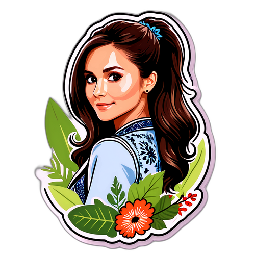 Наклейка з Ніною Добрев у стильному вбранні з елементами природи