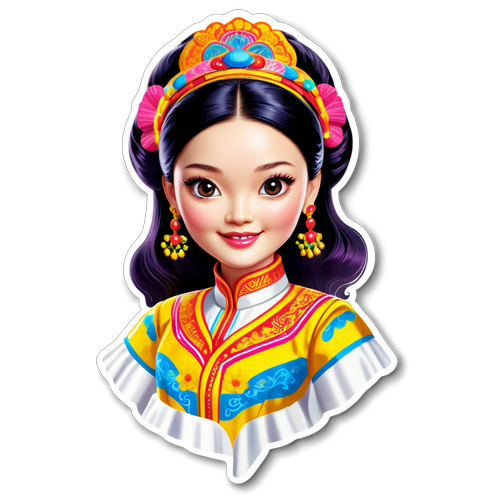 Vibrant og sjov sticker af Barbie Hsu i traditionel og moderne påklædning