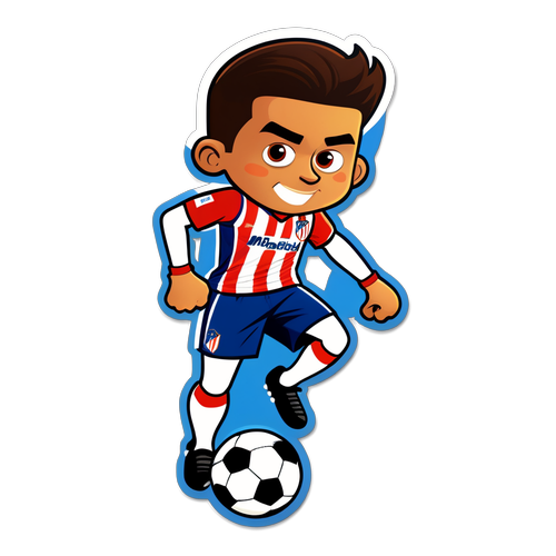Hauska jalkapalloilija Atletico Madridin varusteissa