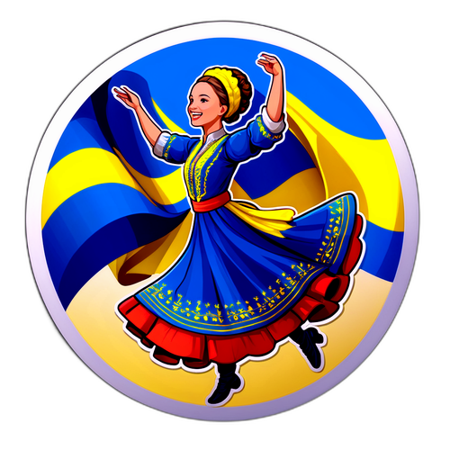 Наклейка з українським прапором і силуетом дівчини в народному вбранні