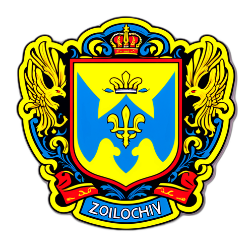 Наклейка з гербом України та стилізованим ім'ям 'Золочів'