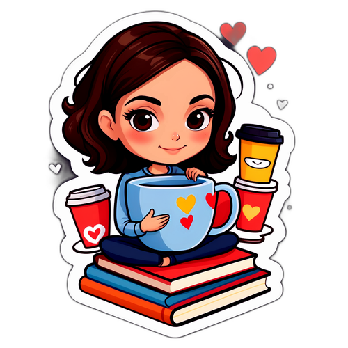 Cukrová karikatura dívky s knihami a kávou
