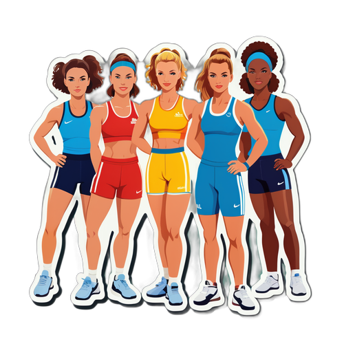 Nostalgischer Aufkleber von Nadja Uhl und Athletinnen