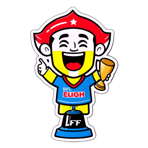 챔피언십 트로피를 들고 행복한 캐릭터 스티커