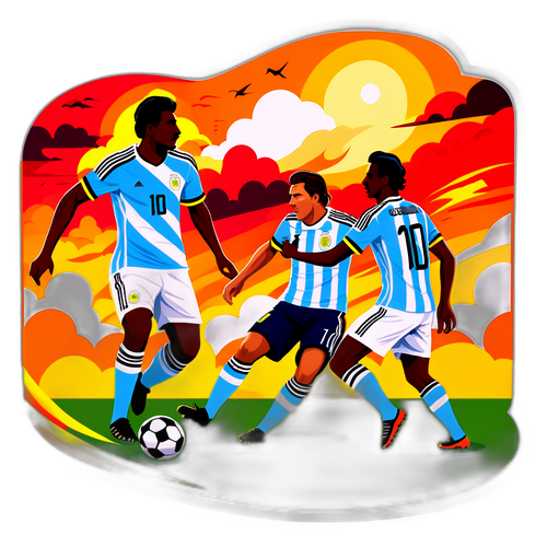 Illustration vibrante d'un match de football entre l'Argentine et la Colombie