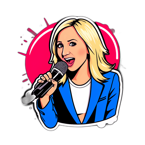 Komisk klistremerke av Nikki Glaser på scenen