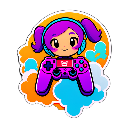 Яскрава наклейка з логотипом Twitch та персонажами, що грають у свої улюблені ігри