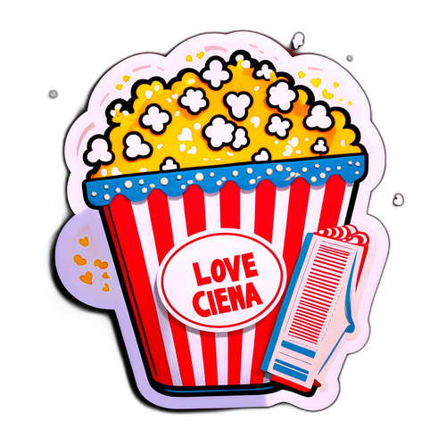 Witziger Kinoaufkleber mit Popcorn und Filmklappe