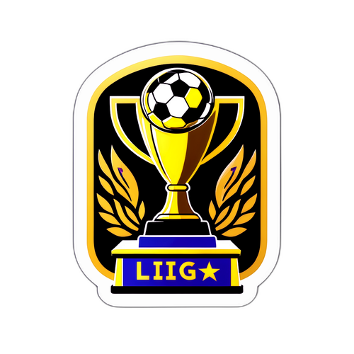 Sticker Bertema Liga Europa dengan Piala dan Pemain Sepak Bola