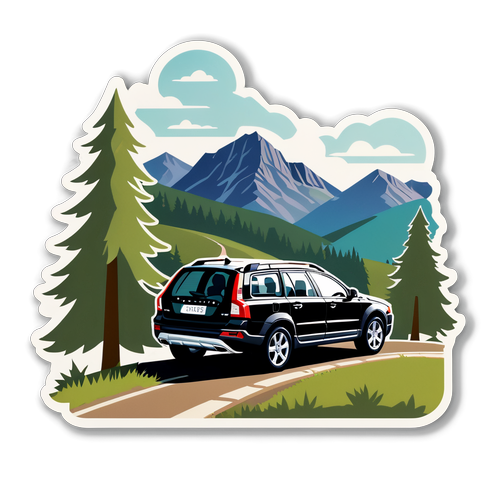 Illustratie van een Volvo XC70 op een schilderachtige weg