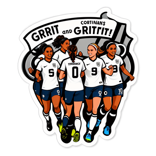 Desenho da equipe feminina do Corinthians em ação com a frase 'Força e Garra'
