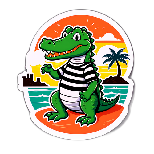 Playful Florida Alligator in Prisoner Stripes