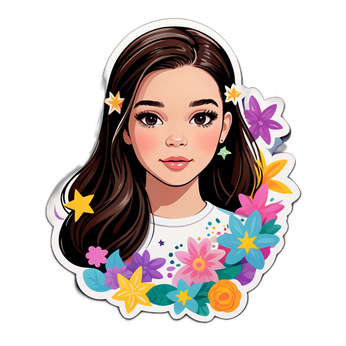 Fantastyczna naklejka z Hailee Steinfeld w otoczeniu kwiatów i gwiazd