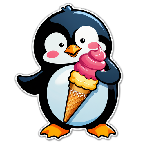 Een Gelukkige Pinguïn met IJsje: De Ultieme Voorkeursstickers voor een Blijft Moment!