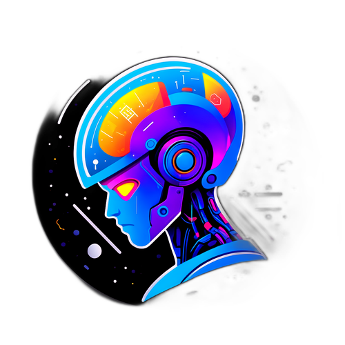 Een sticker van een AI die de toekomst van technologie voorspelt