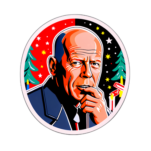 Nostalgischer Sticker mit Bruce Willis aus 'Die Hard'