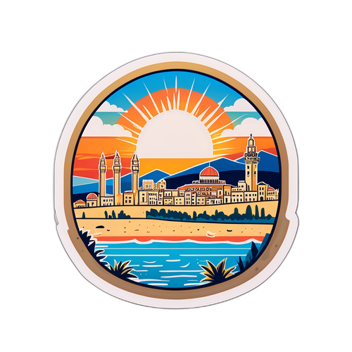 Sticker van de skyline van Haifa onder een stralende lucht