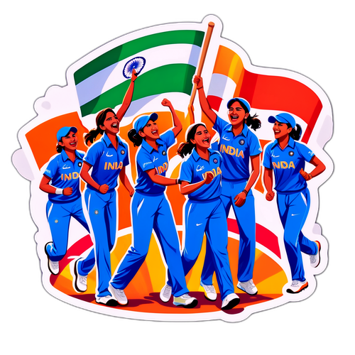 Stiker Wanita Kriket India Merayakan Wicket