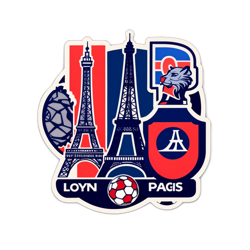 Vintage Fotballklistremerke med Lyon og PSG-symboler