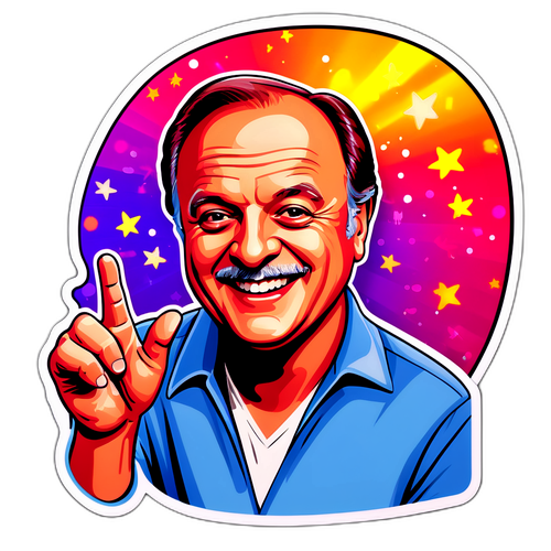 Adesivo di Gerry Scotti in un ambiente televisivo glamour